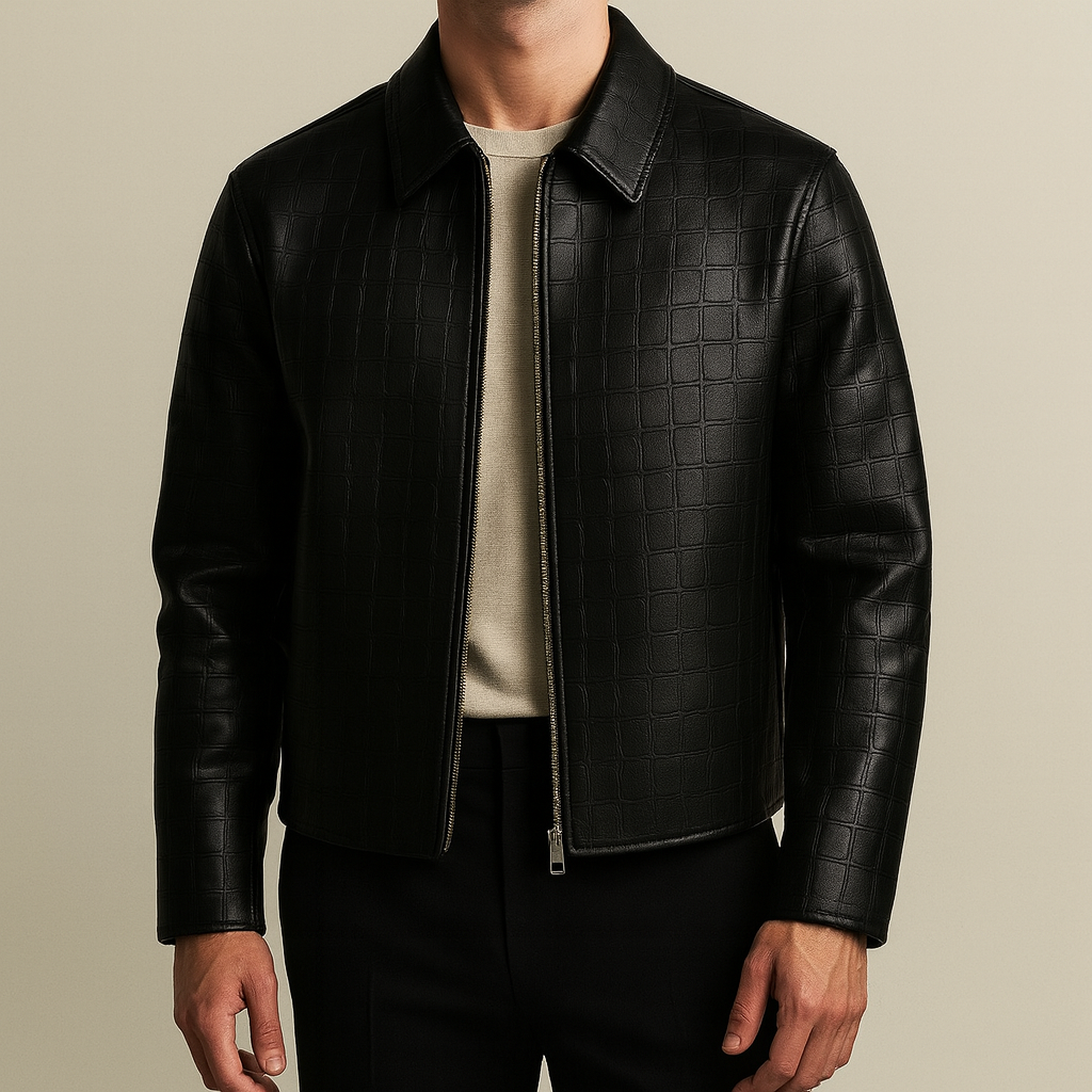 Croc-Embossed Leather Jacket