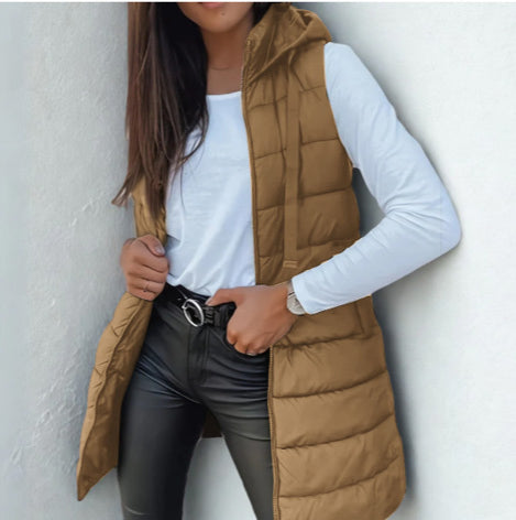 Rebecca  - Casual Sleeveless Hood Long Puffer Vest | By Julian & Claire Toronto