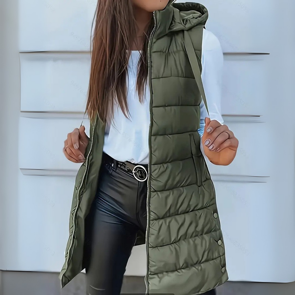 Rebecca  - Casual Sleeveless Hood Long Puffer Vest | By Julian & Claire Toronto