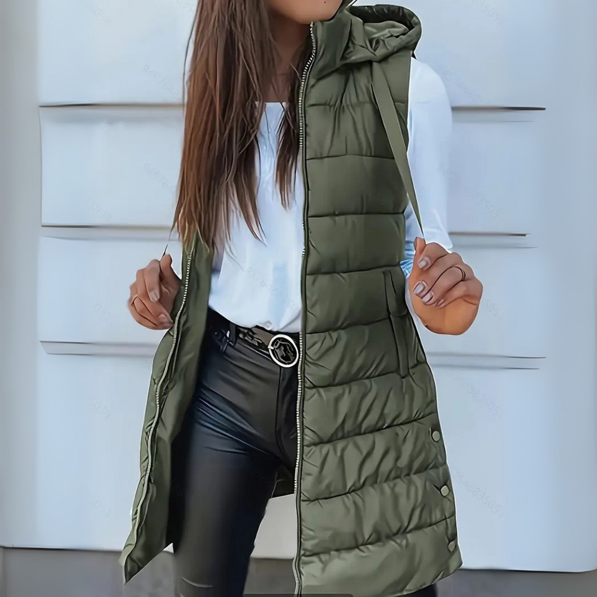 Rebecca  - Casual Sleeveless Hood Long Puffer Vest | By Julian & Claire Toronto